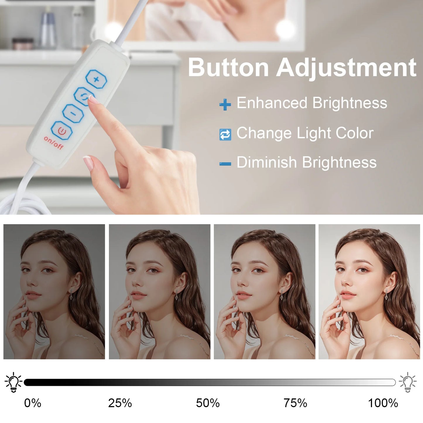 Yamissi LED Vanity Table Sliding Mirror And Four Drawers Stool