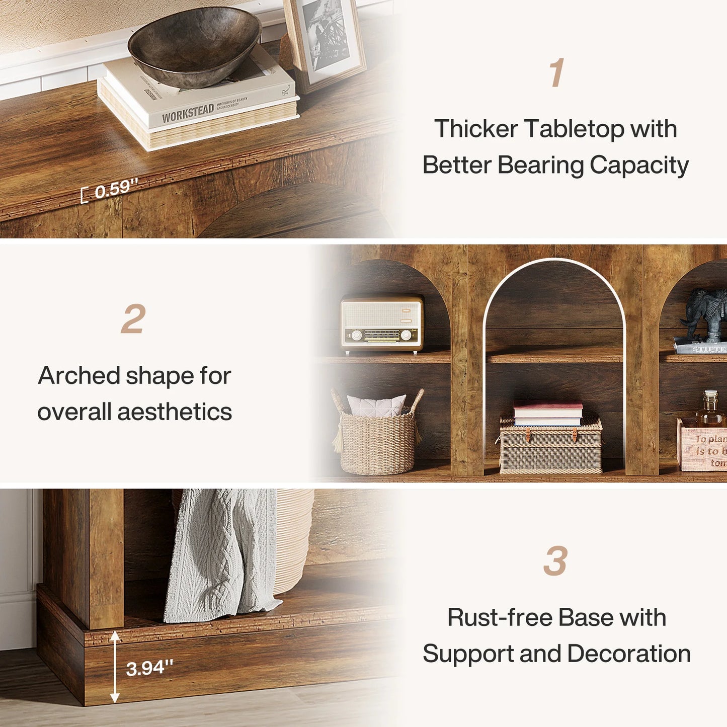Tribesigns Farmhouse Console Table Entryway With 3 Tier Storage