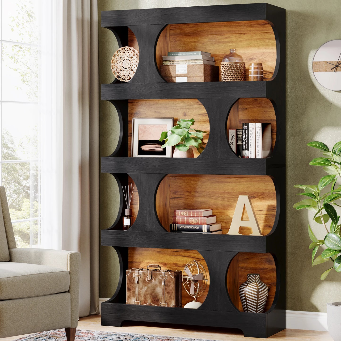 Tribesigns Wooden Freestanding Bookcase Four Tier Display Shelving