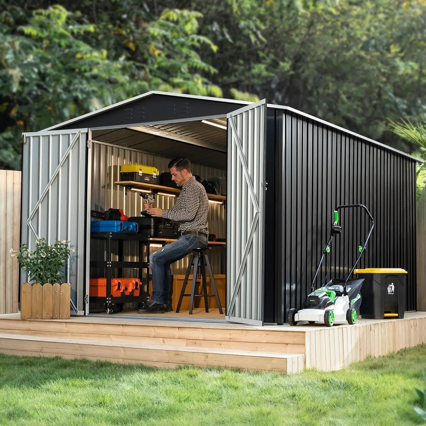 Outdoor Metal Storage Shed With Reinforced Frame Waterproof