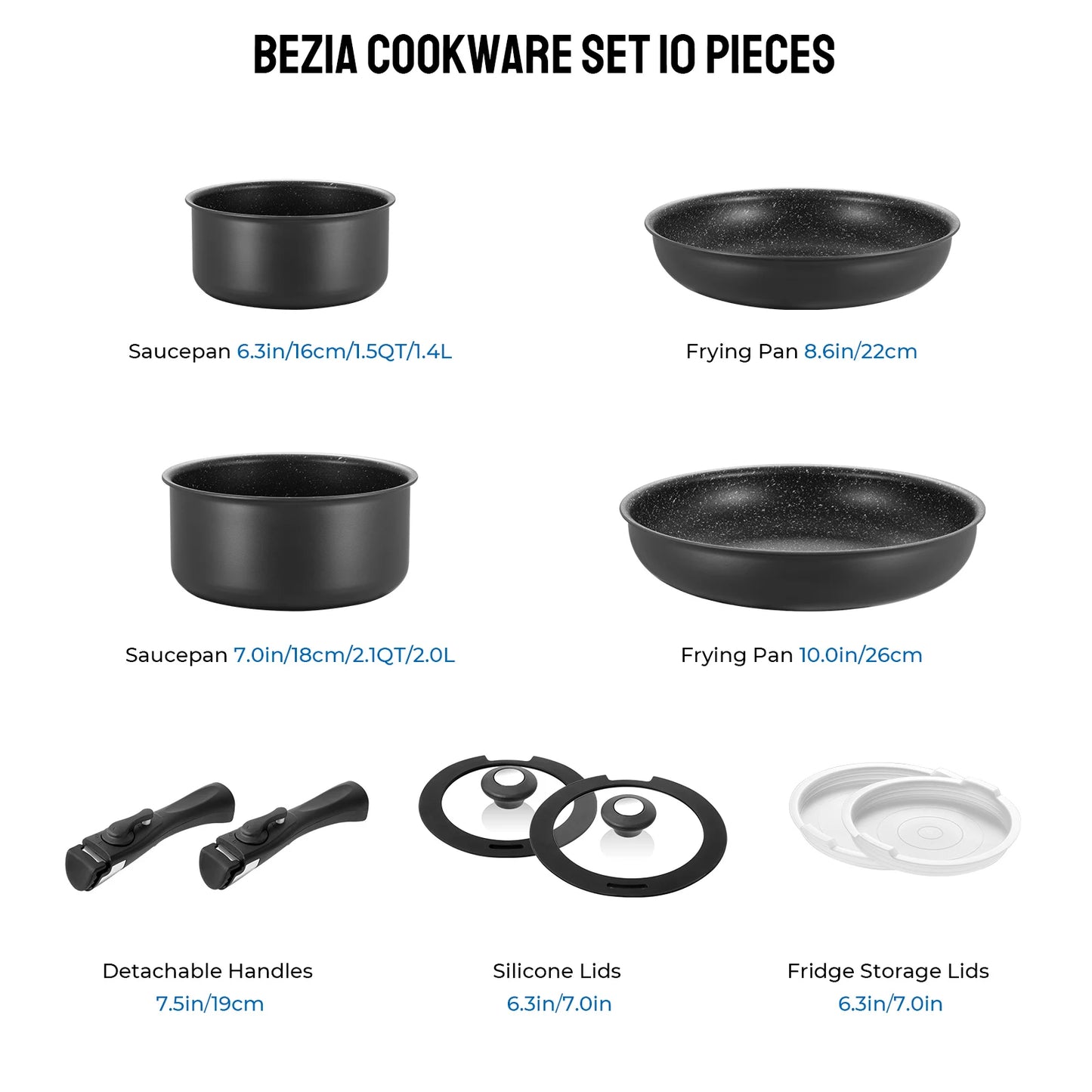 Induction Cookware Set Ten Pieces Nonstick Pans With Removable Handles