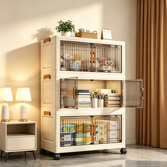 Foldable Stackable Plastic Storage Cabinet With Wheels