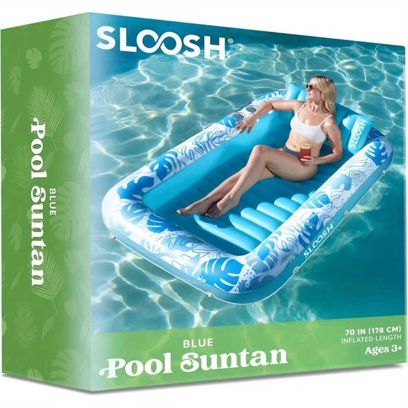 Joyfy Inflatable Suntan Pool Float With Drink Holders And Headrest