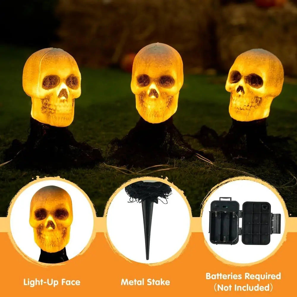 Joyfy Light Up Skull Stakes Outdoor Halloween Pathway Decor
