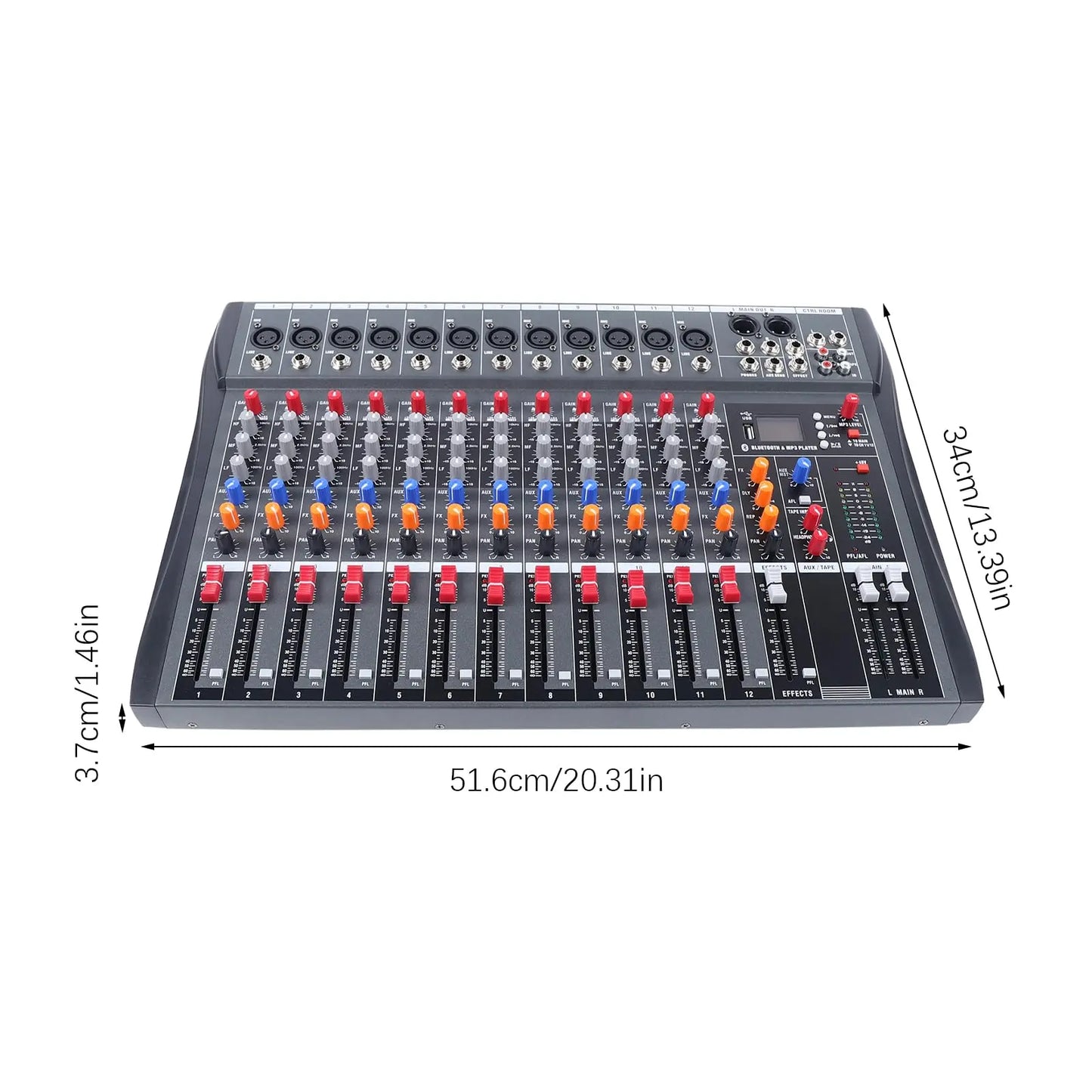 12 Channel DJ Mixer Studio Console With USB Audio Interface