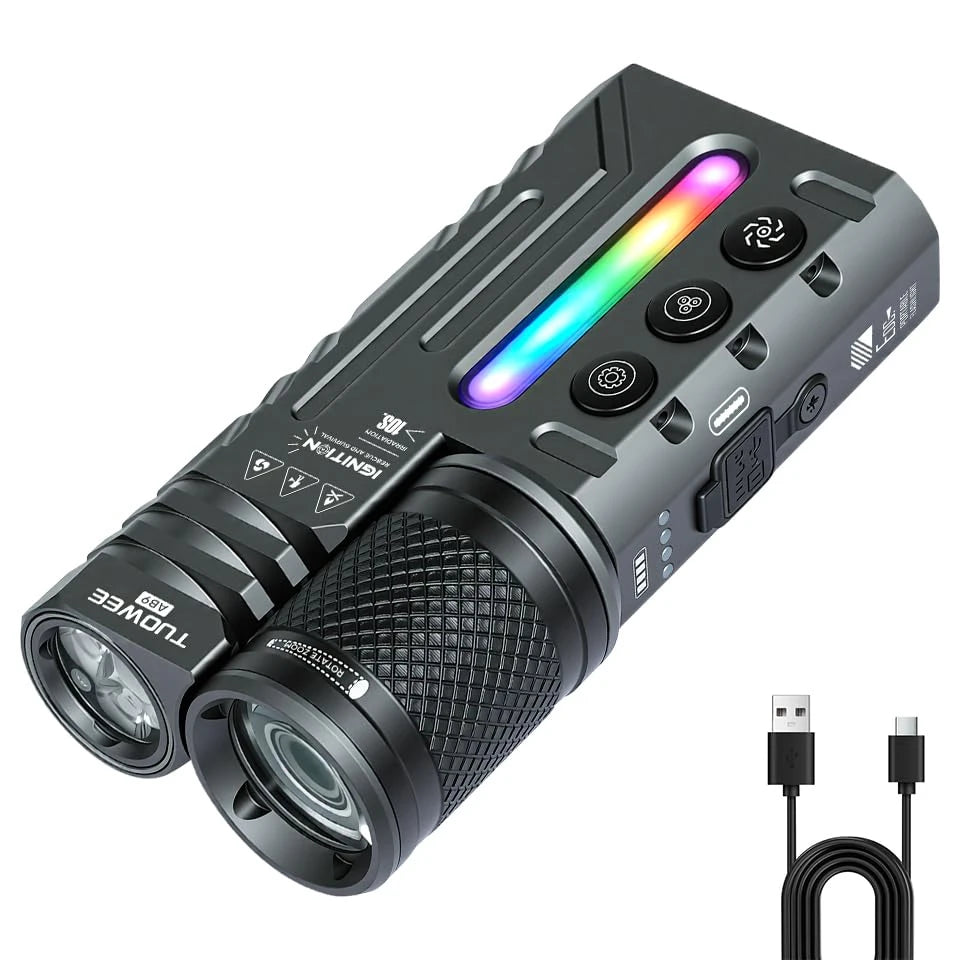 Tuowee Tactical Flashlight USB Rechargeable IPX4 Waterproof RGB Torch