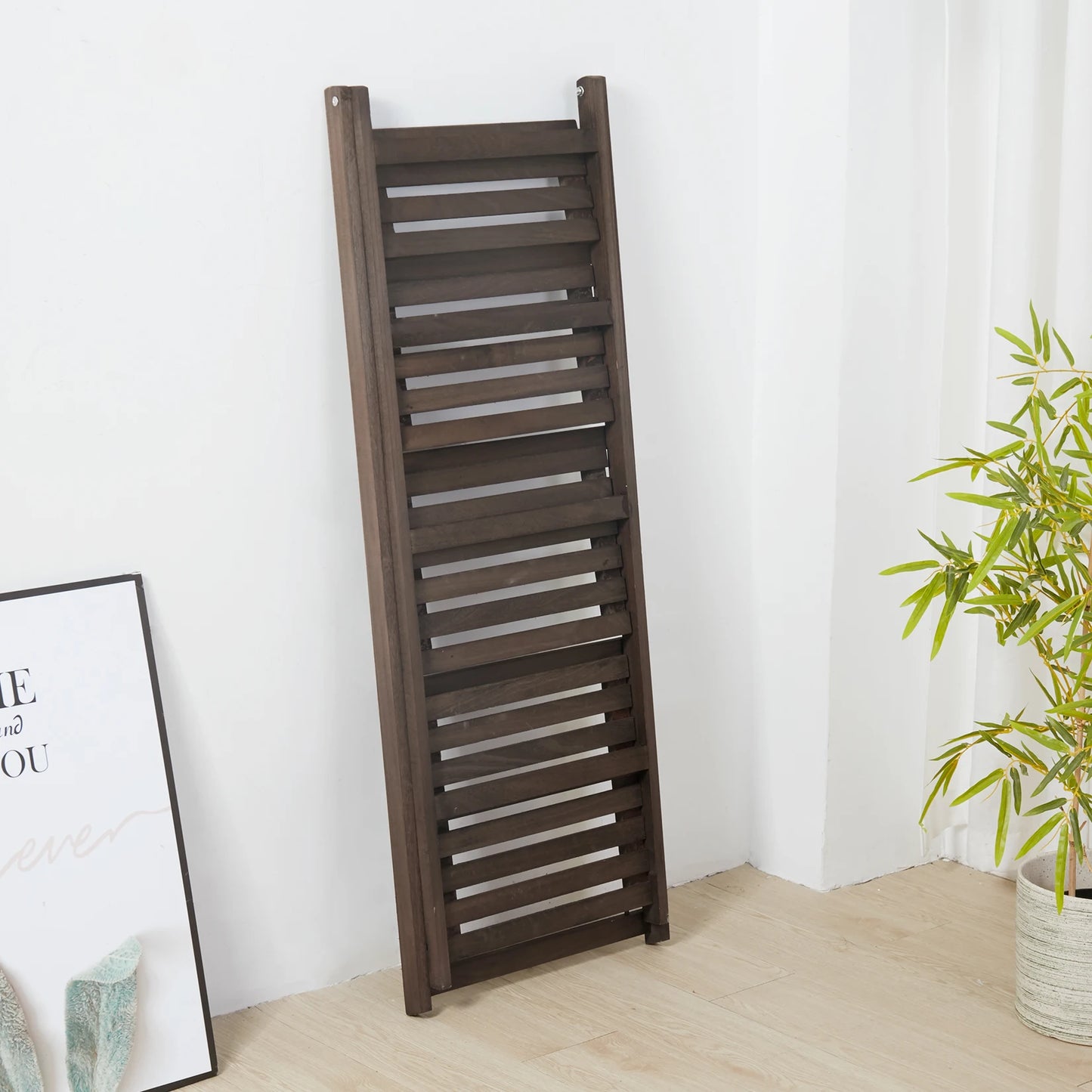 Wooden Folding Ladder Shelf Four Tier Indoor Storage Rack