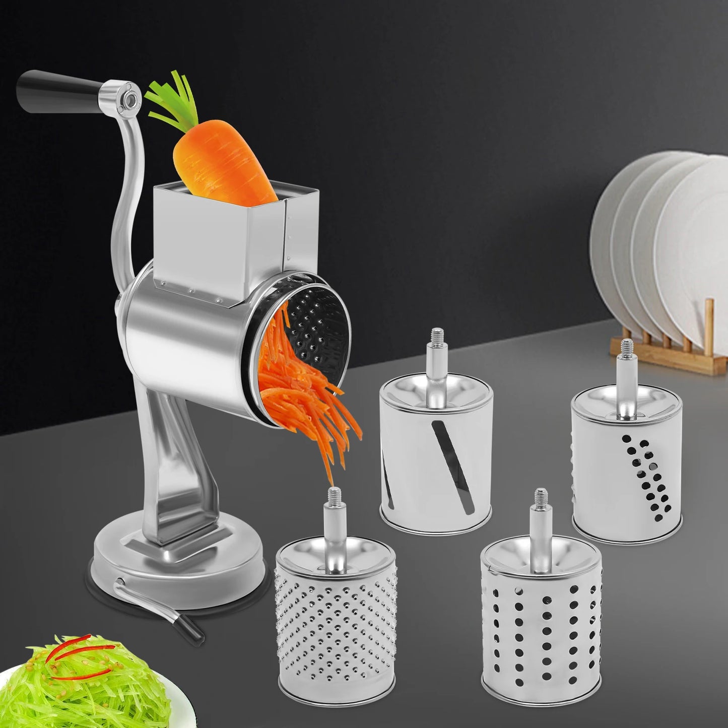 Stainless Steel Rotary Grater With 5 Blades Vegetable Cheese Shredder