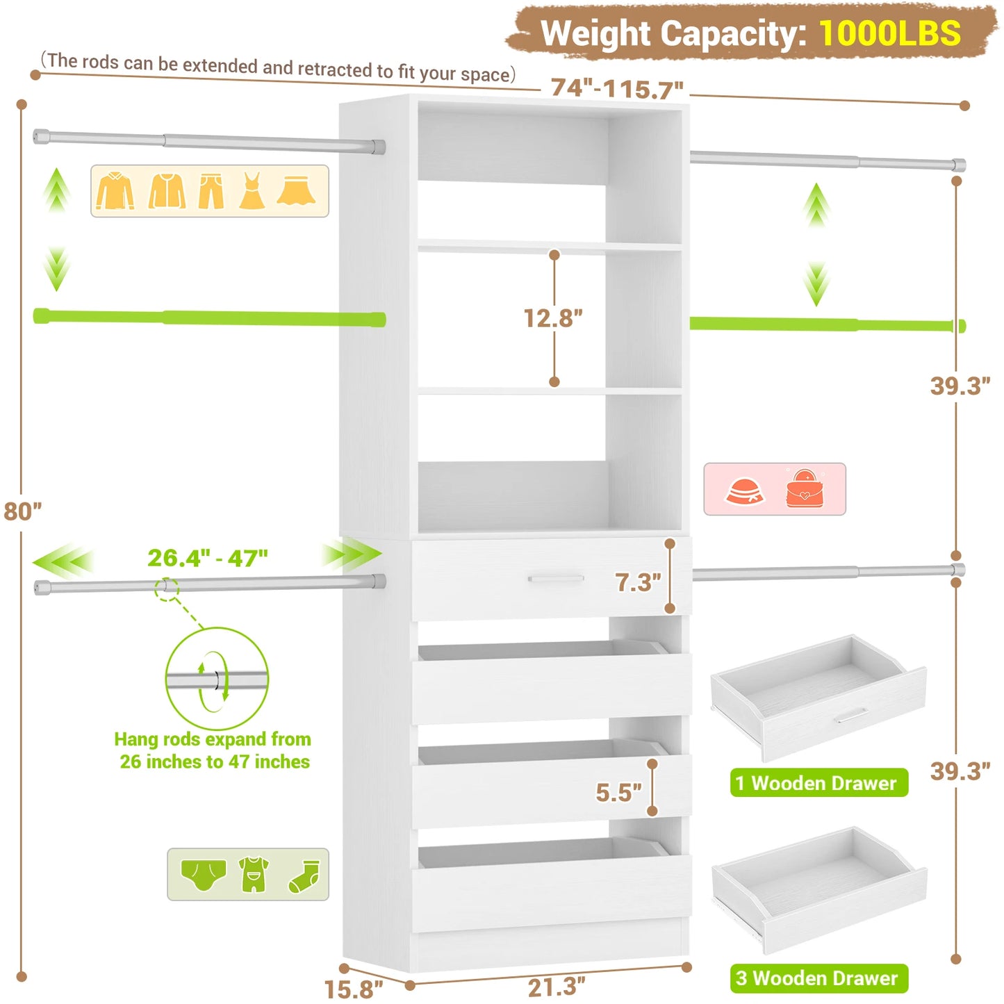 Aheaplus Modern Wooden Walk In Closet System Organizer
