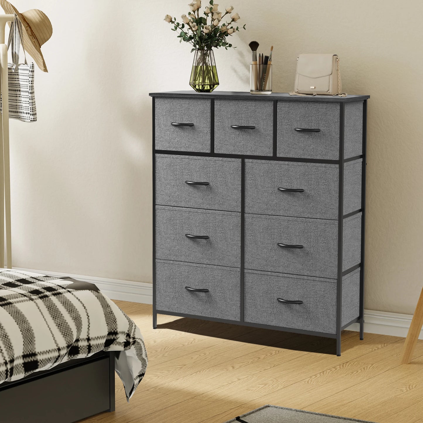 JHK Dresser Wardrobe With 9 Fabric Storage Drawers For Bedroom