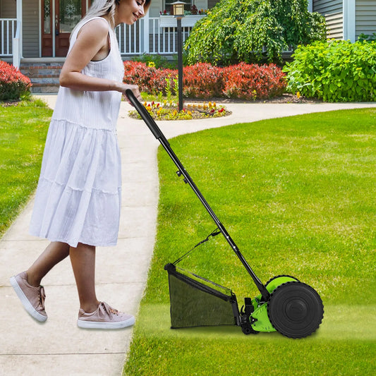 Manual Reel Lawn Mower Push Lawn Sweeper With 23L Collection Bag