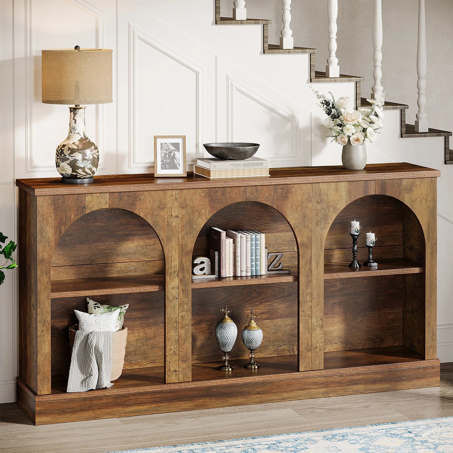 Tribesigns Farmhouse Console Table Entryway With 3 Tier Storage