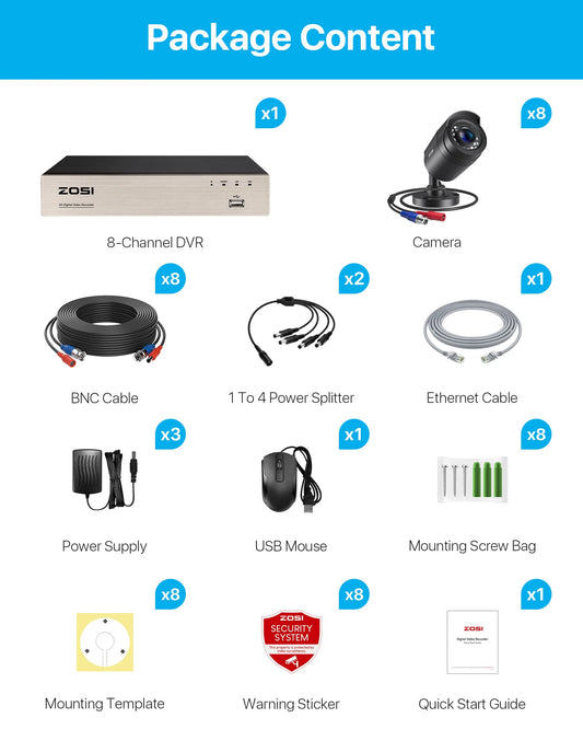 ZOSI 8 Channel H265 CCTV System With 1080P Night Vision