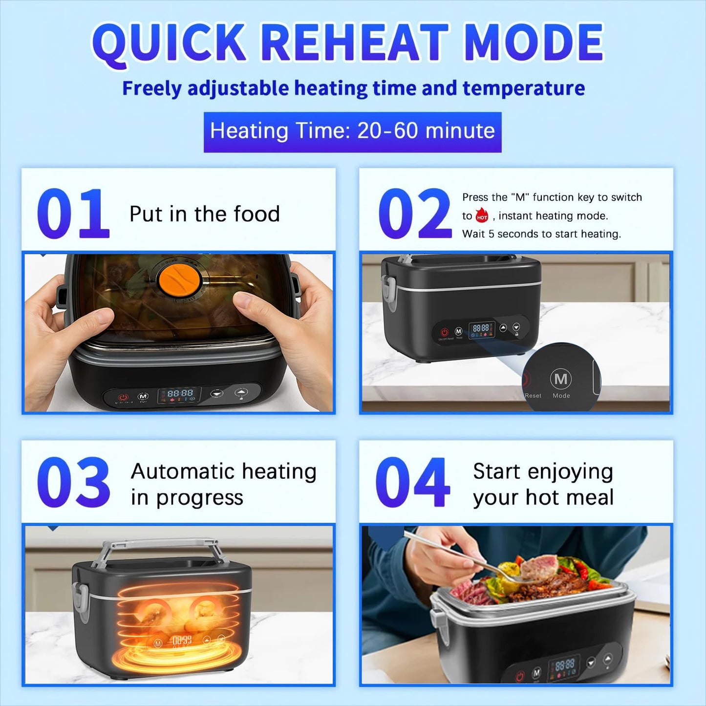 12000mAh Wireless Lunch Box Portable Food Warmer With Automatic Temperature