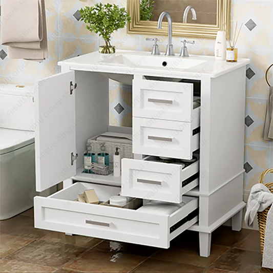 Slofy Solid Wood Bathroom Vanity With Sink And 3 Drawers