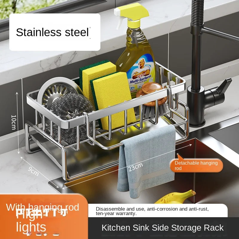 Stainless Steel Sink Drainage Rack and Dishcloth Storage