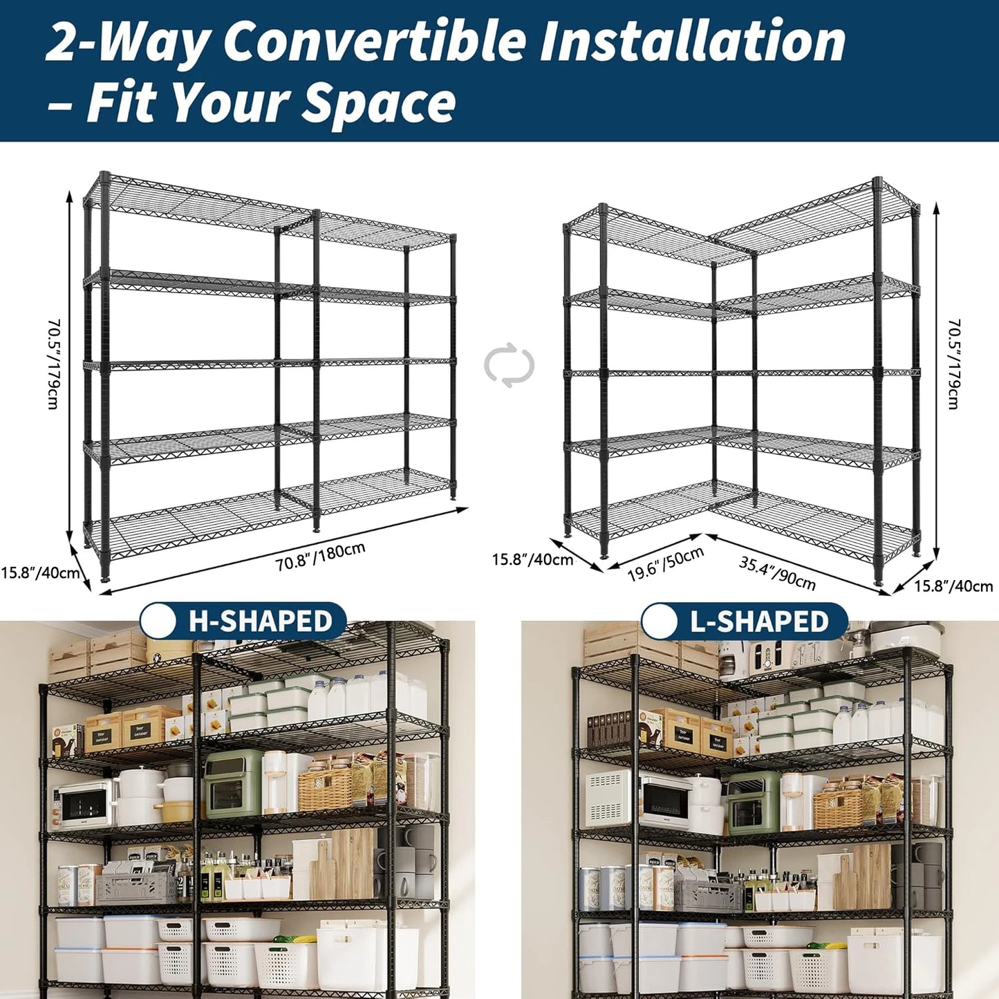 TWISTER.CK Heavy Duty Five Tier Metal Shelving Unit For Kitchen Garage