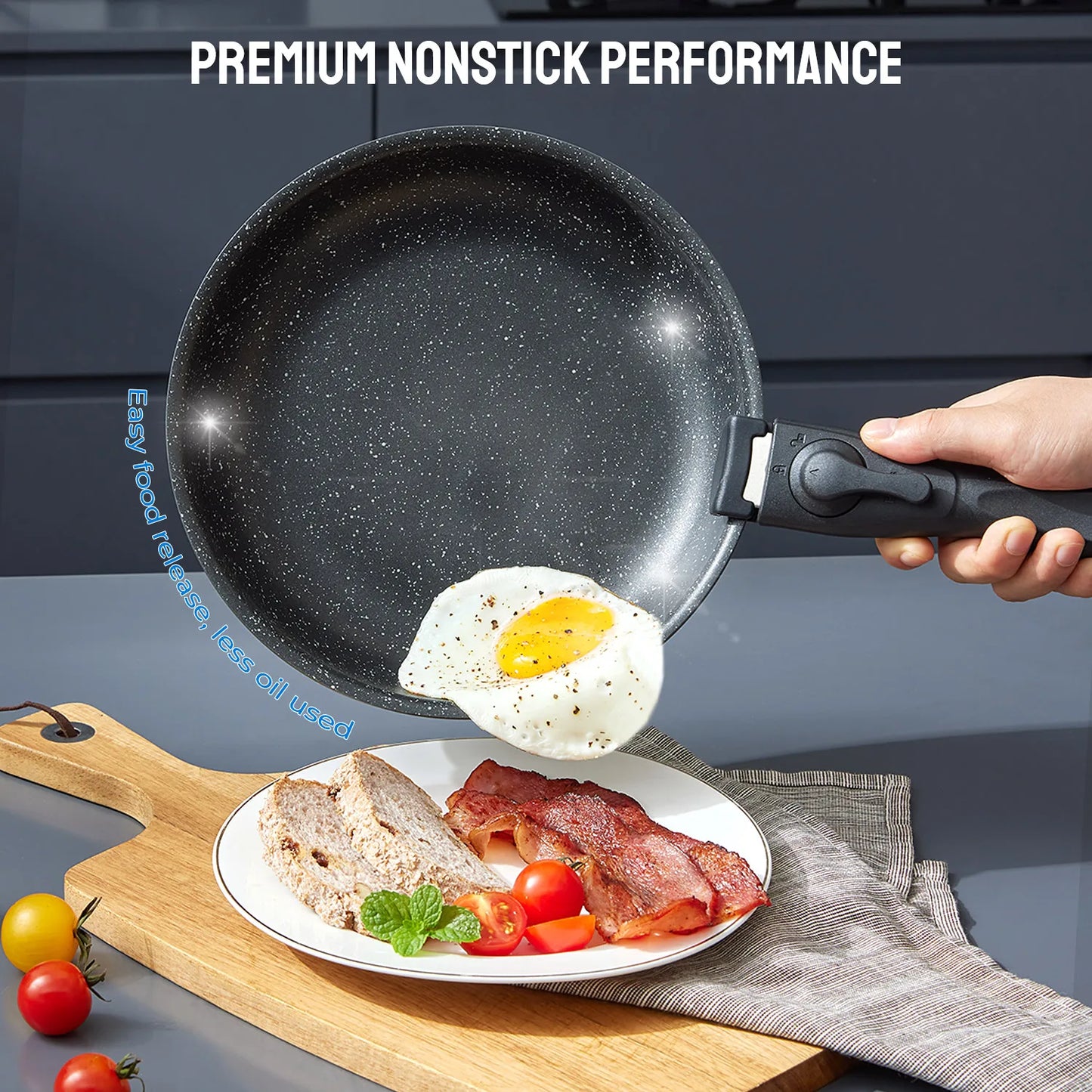 Induction Cookware Set Ten Pieces Nonstick Pans With Removable Handles