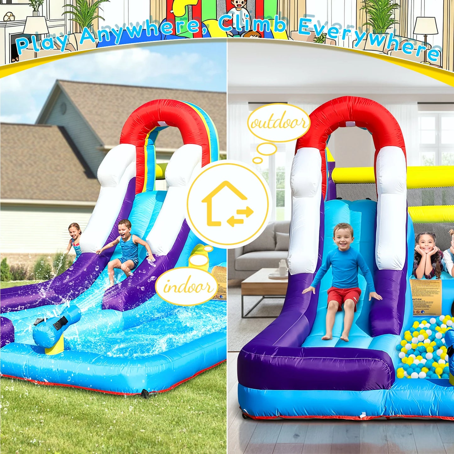 RTS Inflatable Water Slide With Splash Pool And Climbing Wall