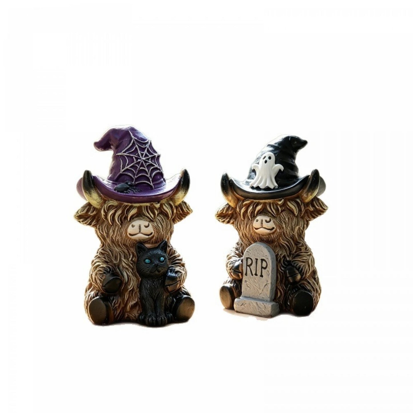 Highland Cow Resin Figurine Set For Halloween Home Decor