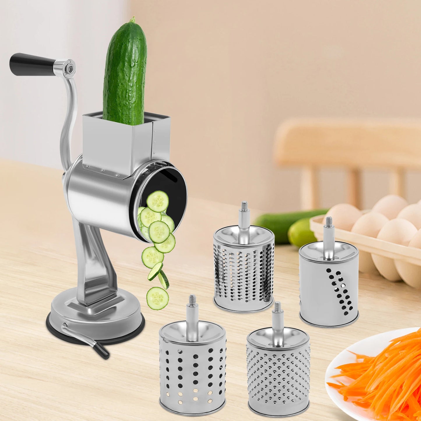 Stainless Steel Rotary Grater With 5 Blades Vegetable Cheese Shredder