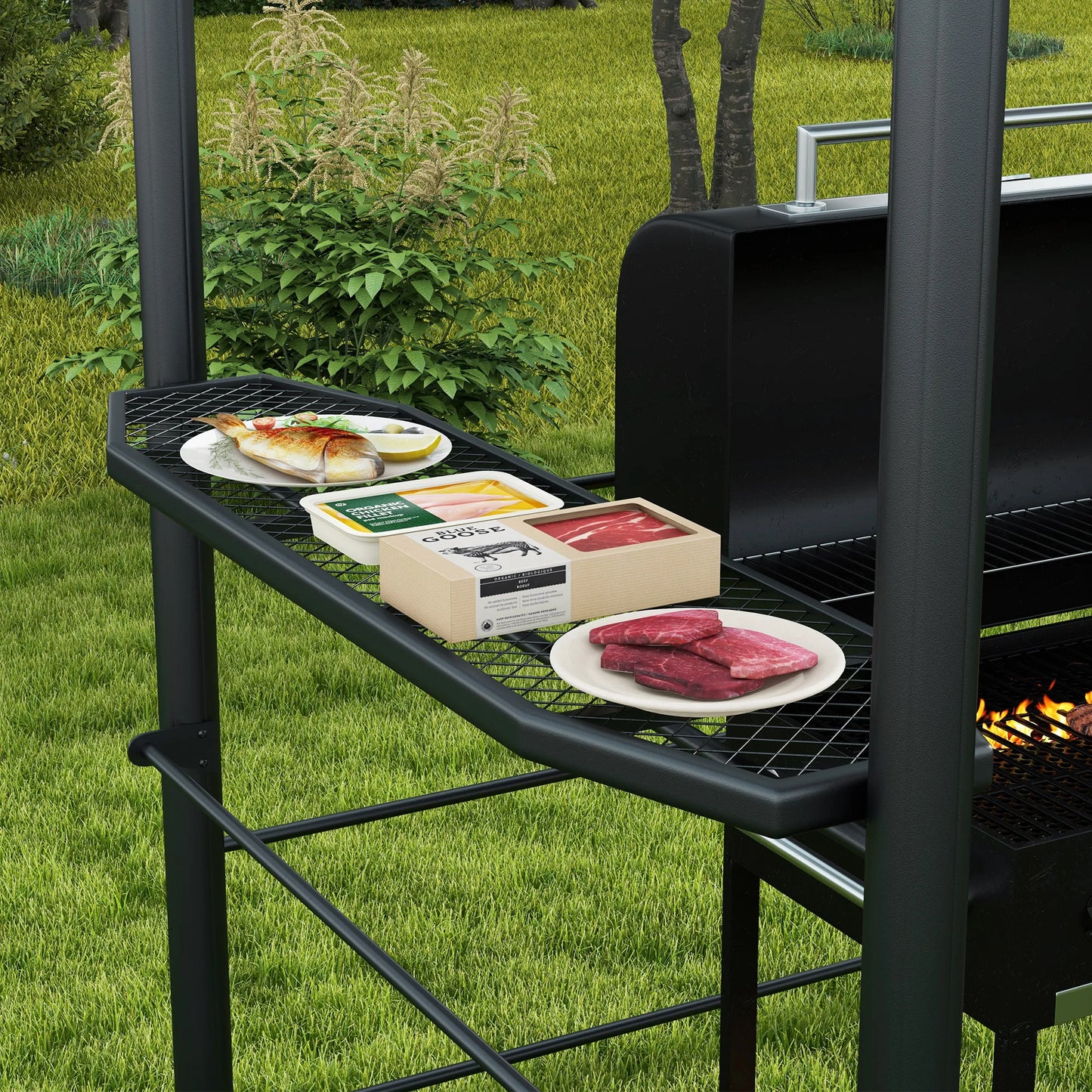 Outdoor Grill Gazebo Canopy With Vented Polycarbonate Roof Shelves