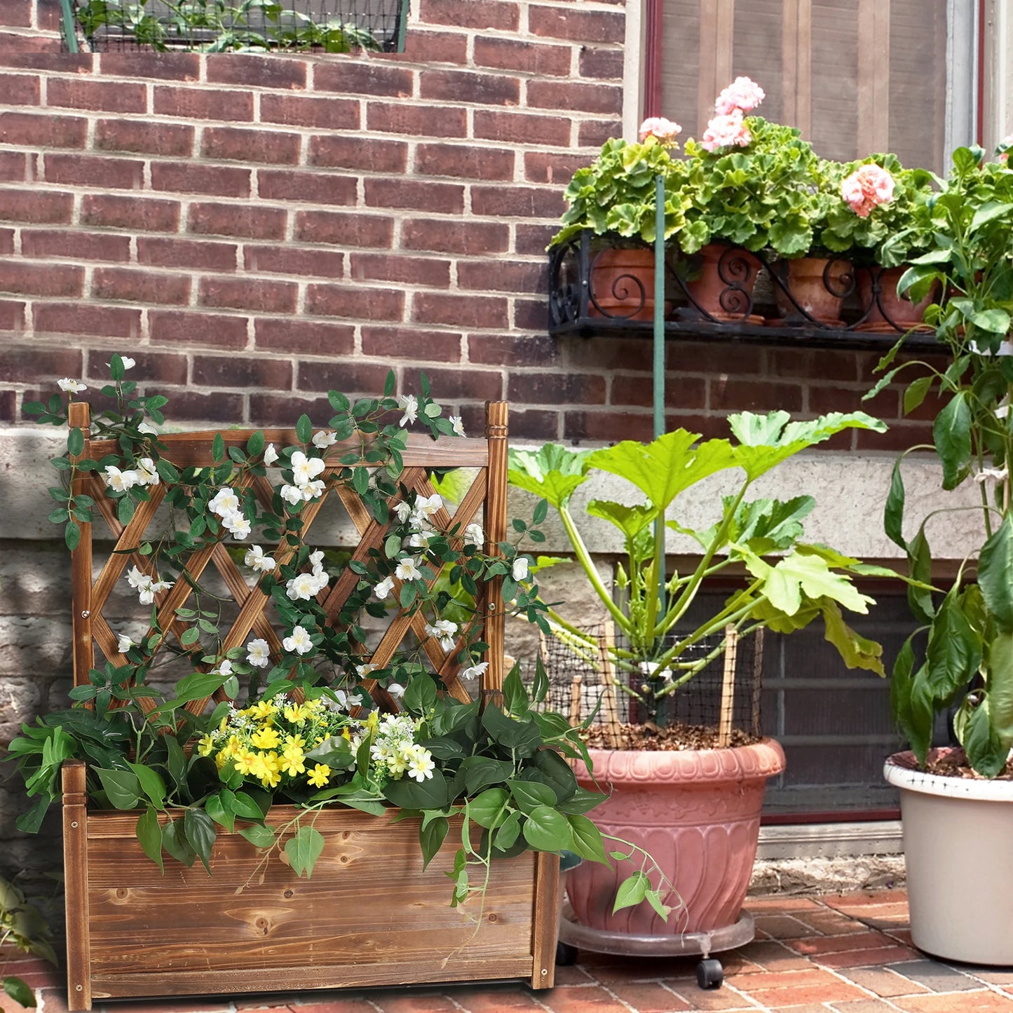 Raised Wooden Garden Bed With Trellis For Patio