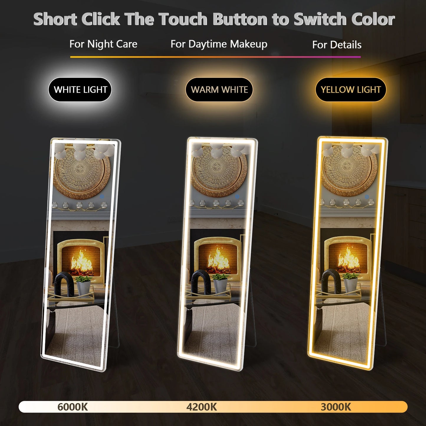 JHK Full Length LED Light Mirror With Aluminum Alloy Frame
