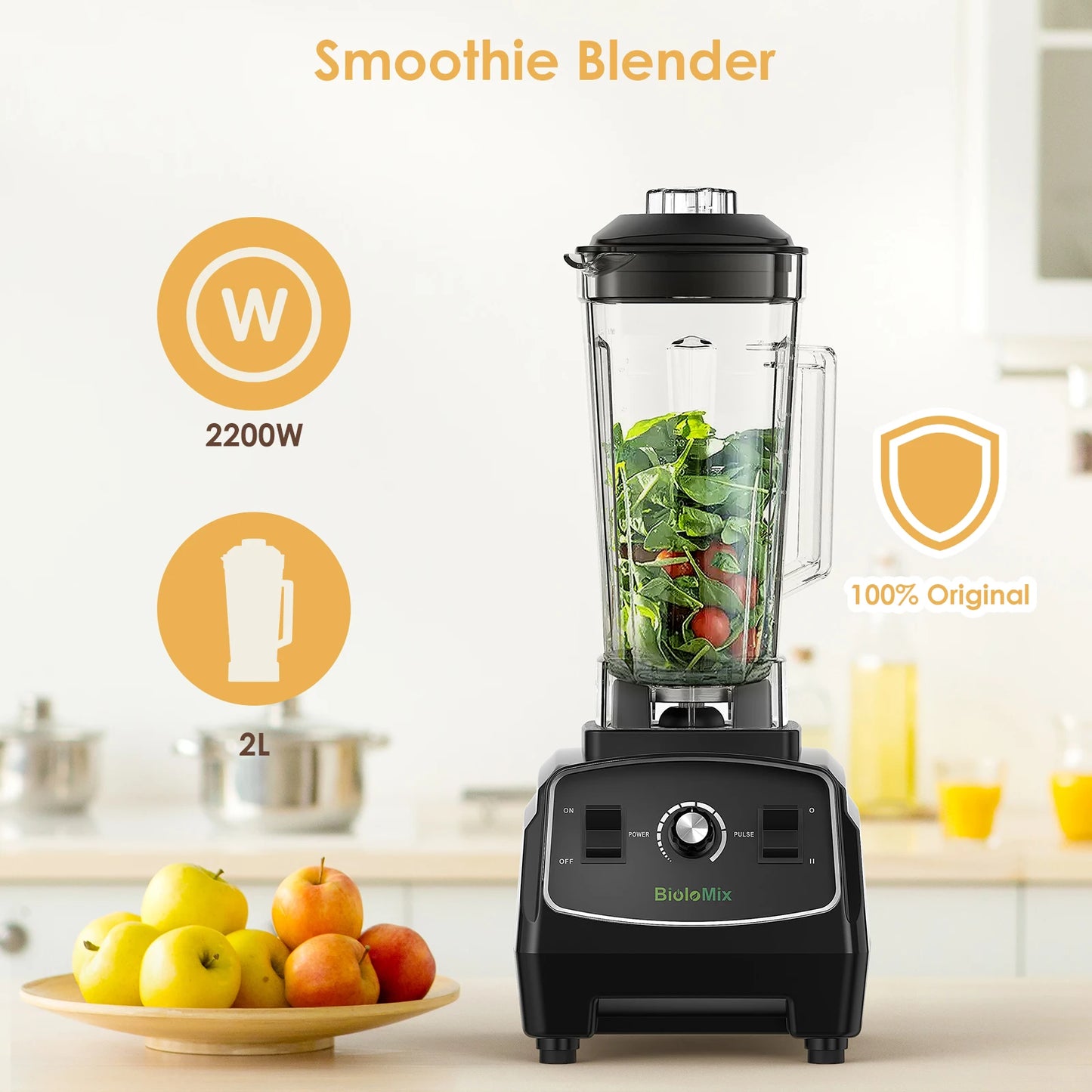 Biolomix BPA Free Blender Mixer Juicer 2200W Heavy Duty