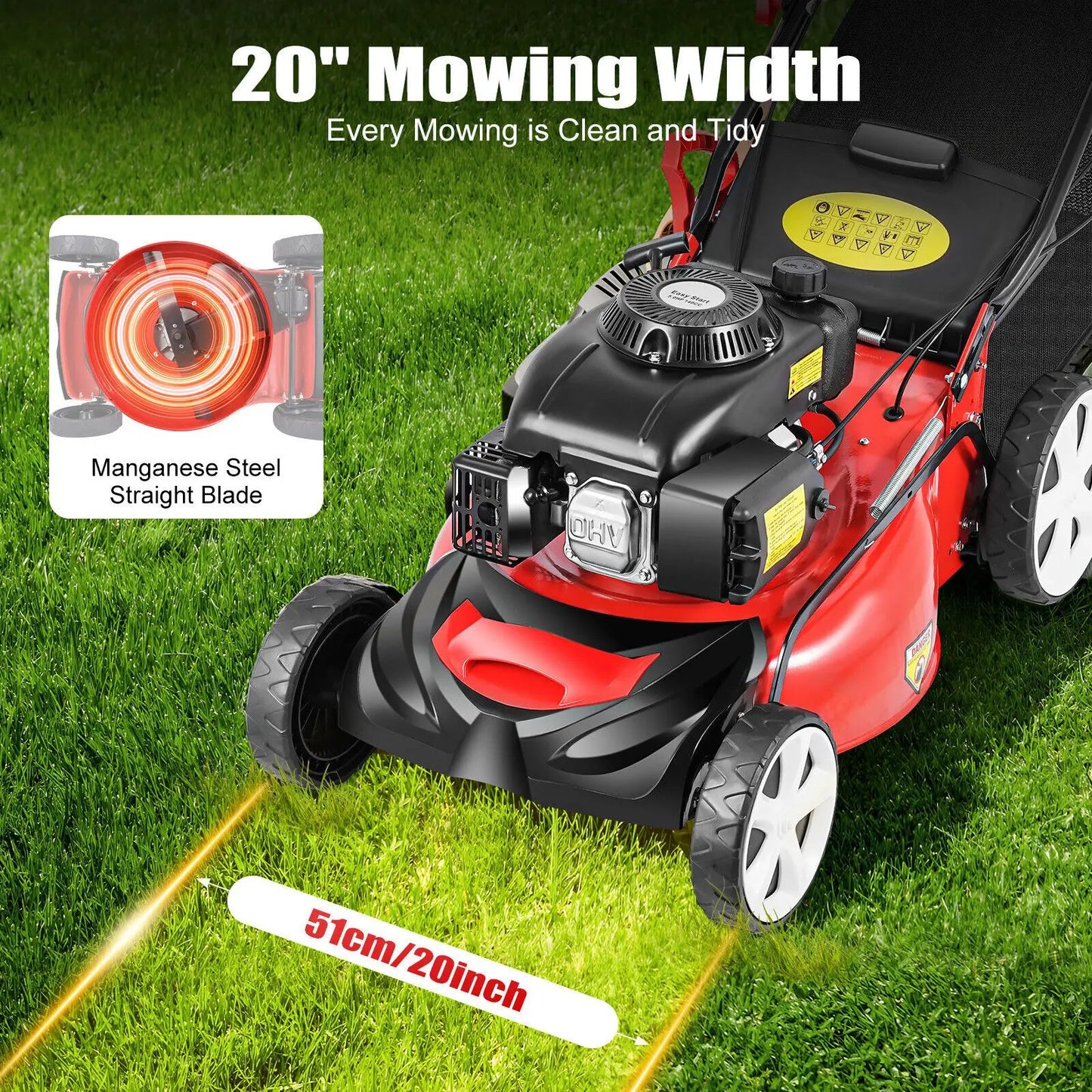 Self Propelled Gasoline Lawn Mower 140cc Four Stroke Adjustable Height