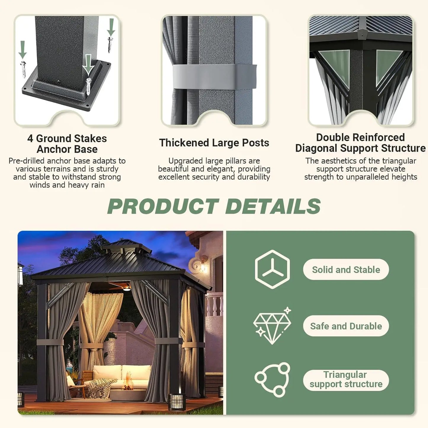 Hardtop Gazebo With Aluminum Frame And Steel Roof Outdoor Shelter