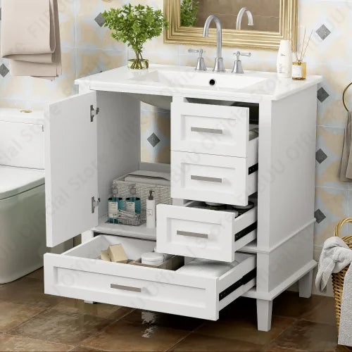 Slofy Solid Wood Bathroom Vanity With Sink And 3 Drawers