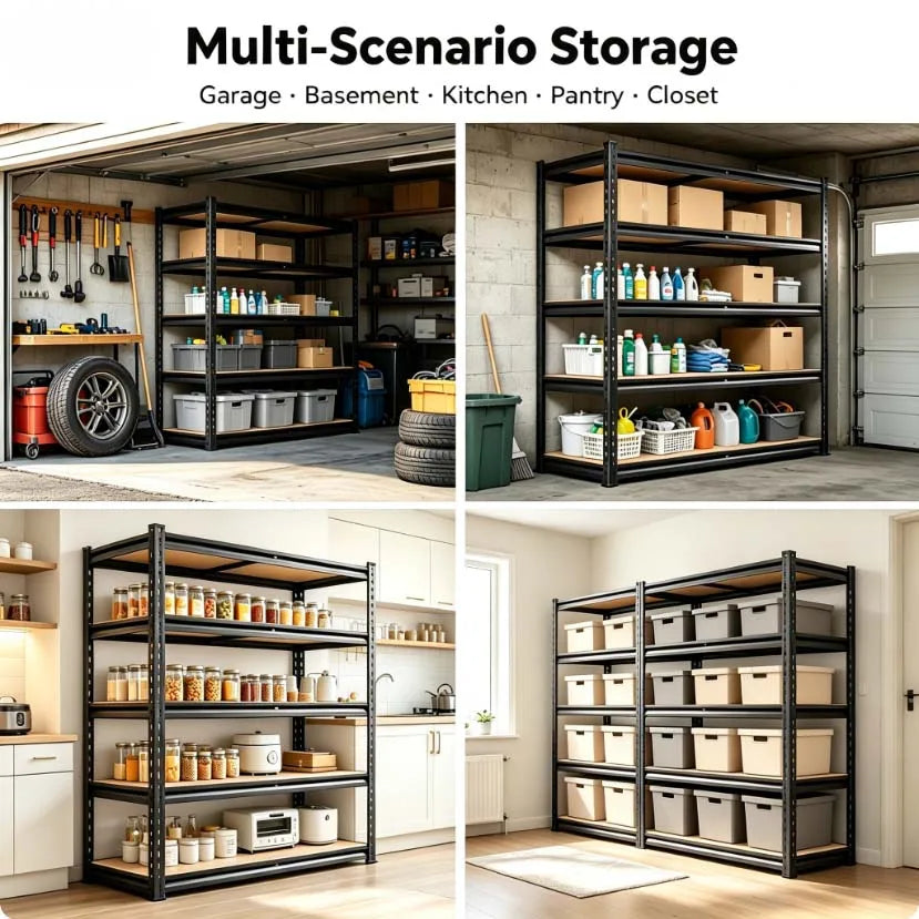 Heavy Duty Metal Storage Rack 5 Tier Adjustable Shelving Unit With MDF Board