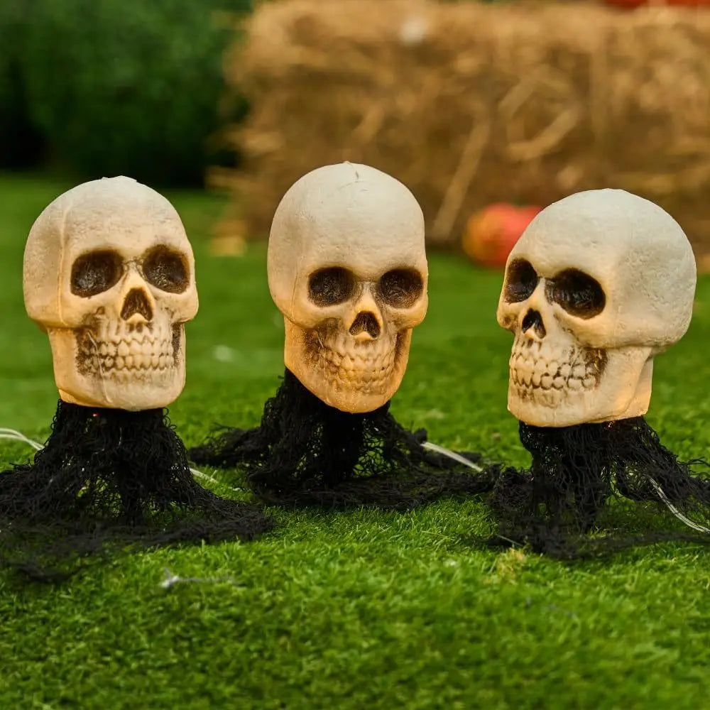 Joyfy Light Up Skull Stakes Outdoor Halloween Pathway Decor