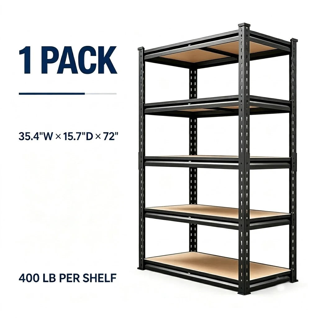 Heavy Duty Metal Storage Rack 5 Tier Adjustable Shelving Unit With MDF Board