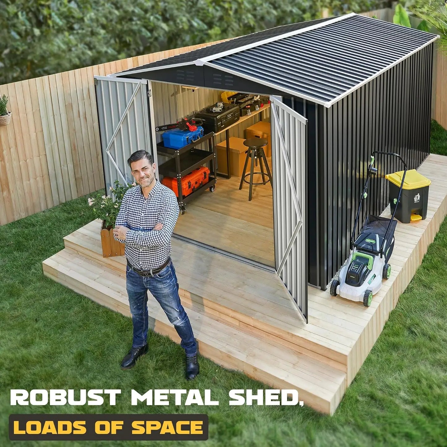 Outdoor Metal Storage Shed With Reinforced Frame Waterproof
