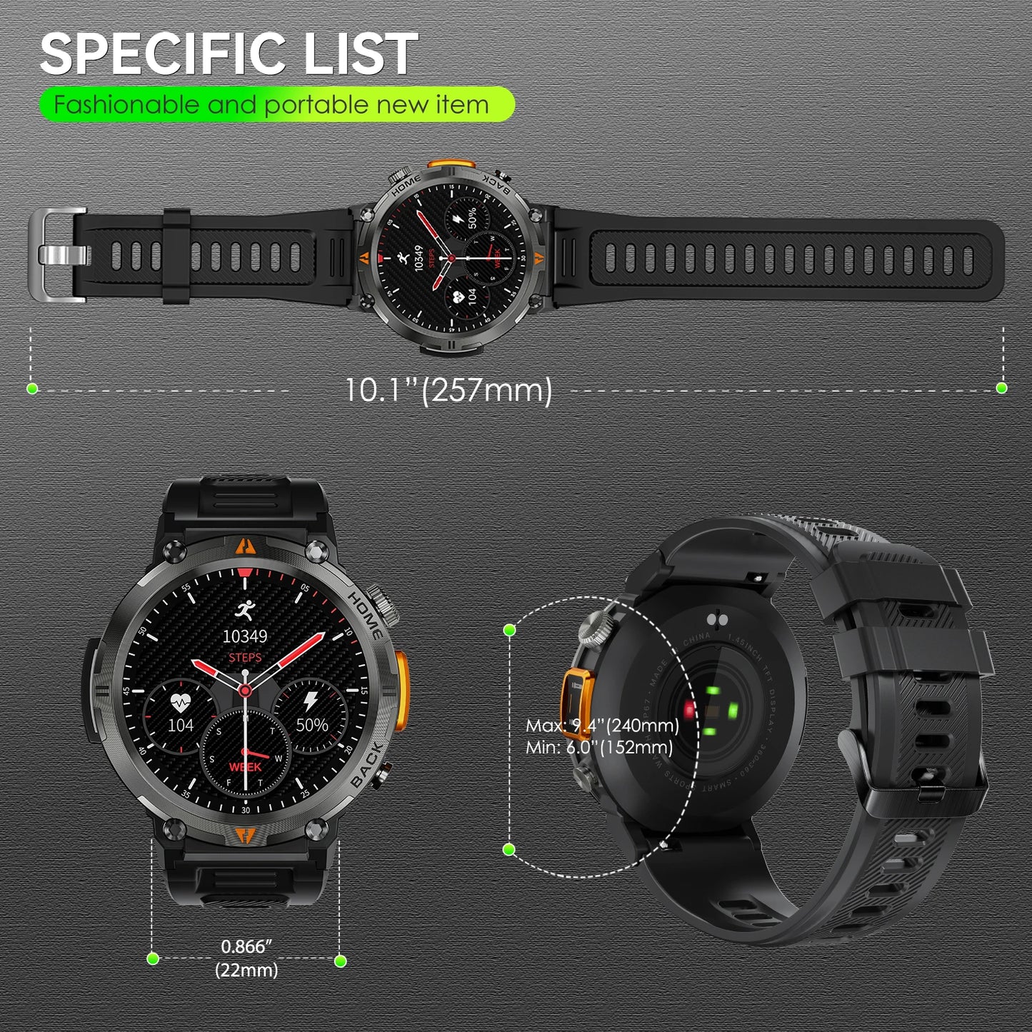 EIGIIS KE3 Bluetooth Smartwatch for Men Full Touch Health Monitor