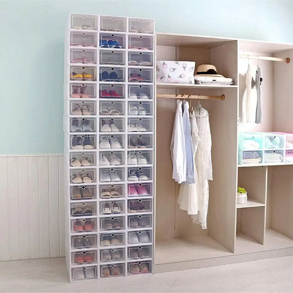 Foldable Flip Shoe Box Set 20 Or 24 Pack Clear Plastic Storage Case