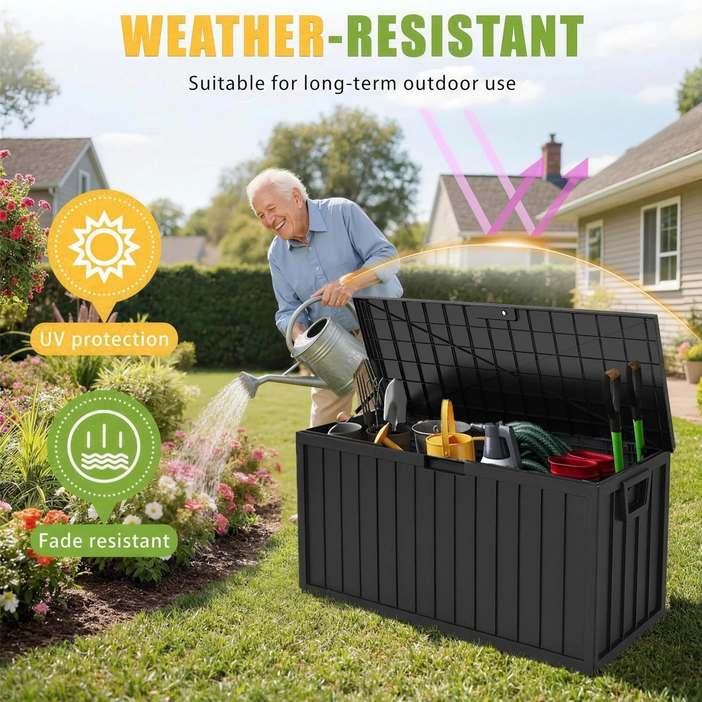 Sarenzoon Outdoor Deck Box With Lockable Lid And Plastic Storage