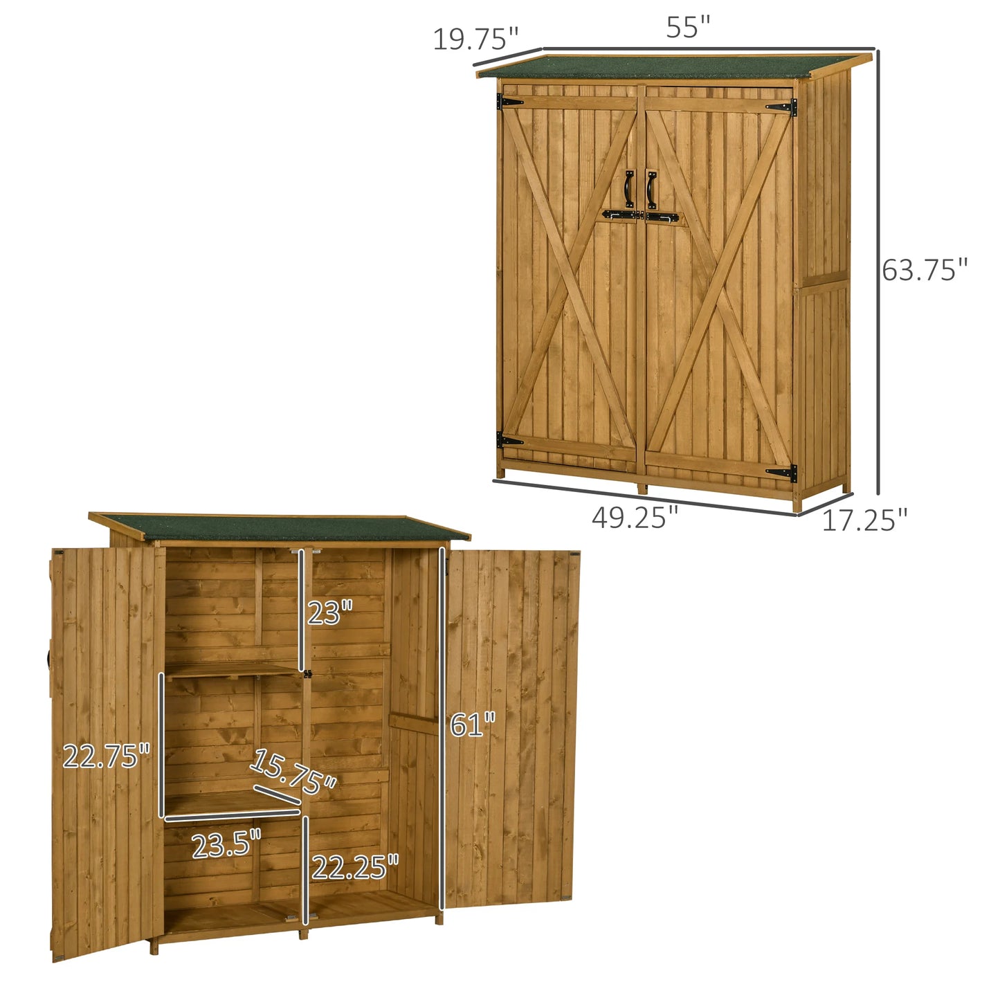 Outsunny Wooden Waterproof Garden Shed With Asphalt Roof And Lock