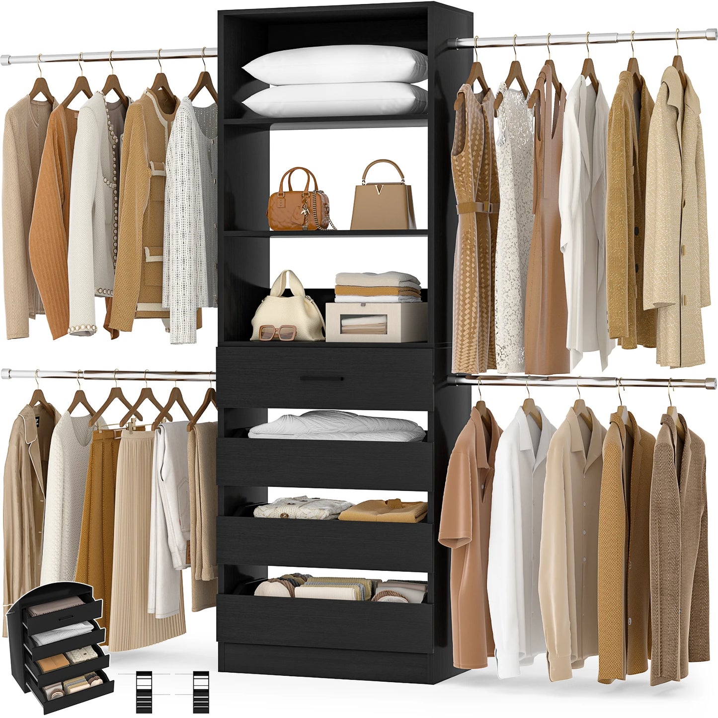 Aheaplus Modern Wooden Walk In Closet System Organizer