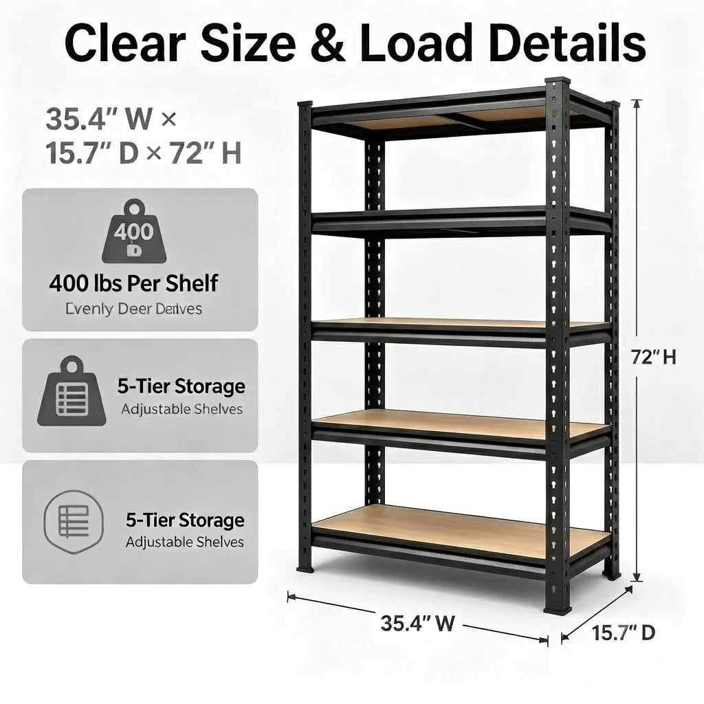 Heavy Duty Metal Storage Rack 5 Tier Adjustable Shelving Unit With MDF Board