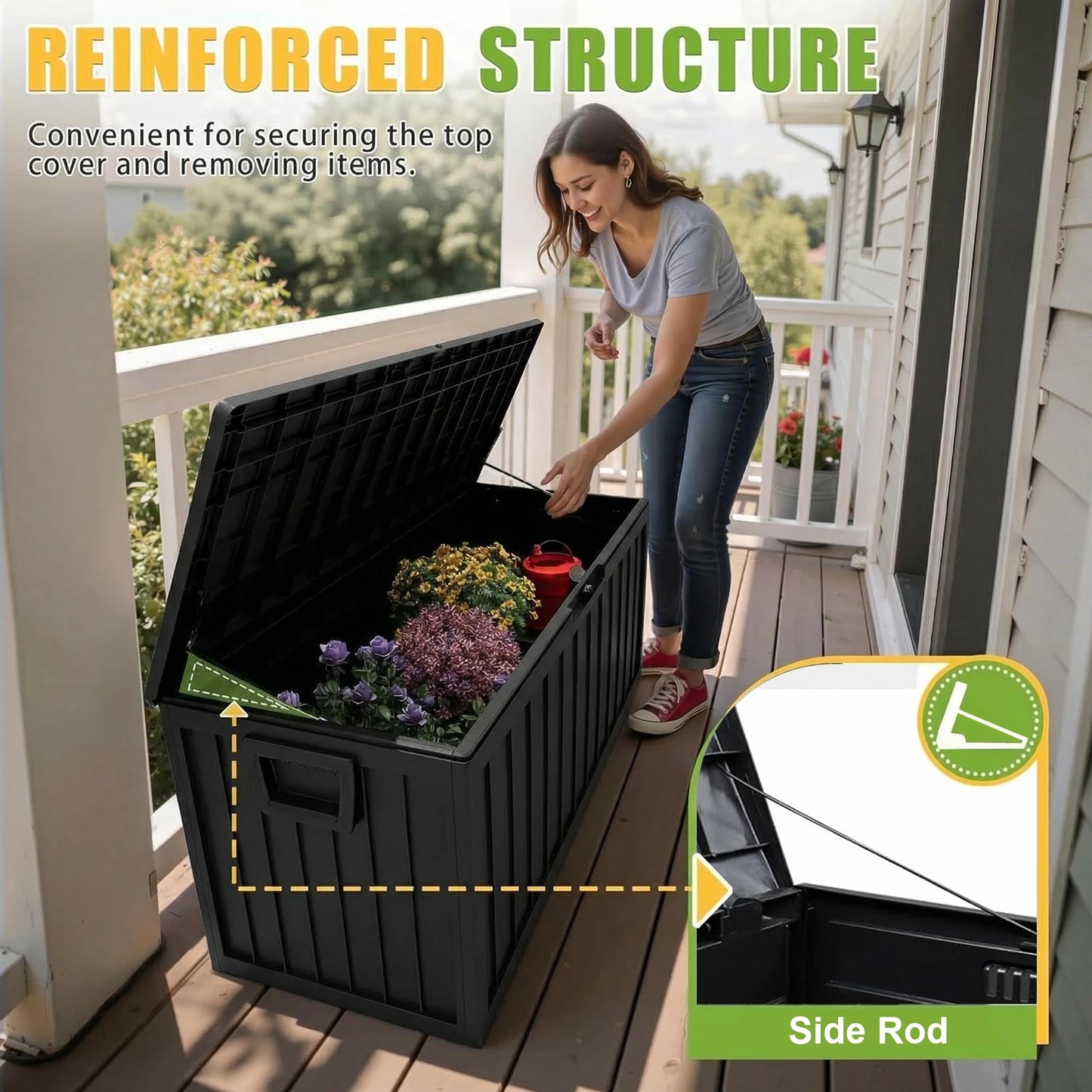 Sarenzoon Outdoor Deck Box With Lockable Lid And Plastic Storage