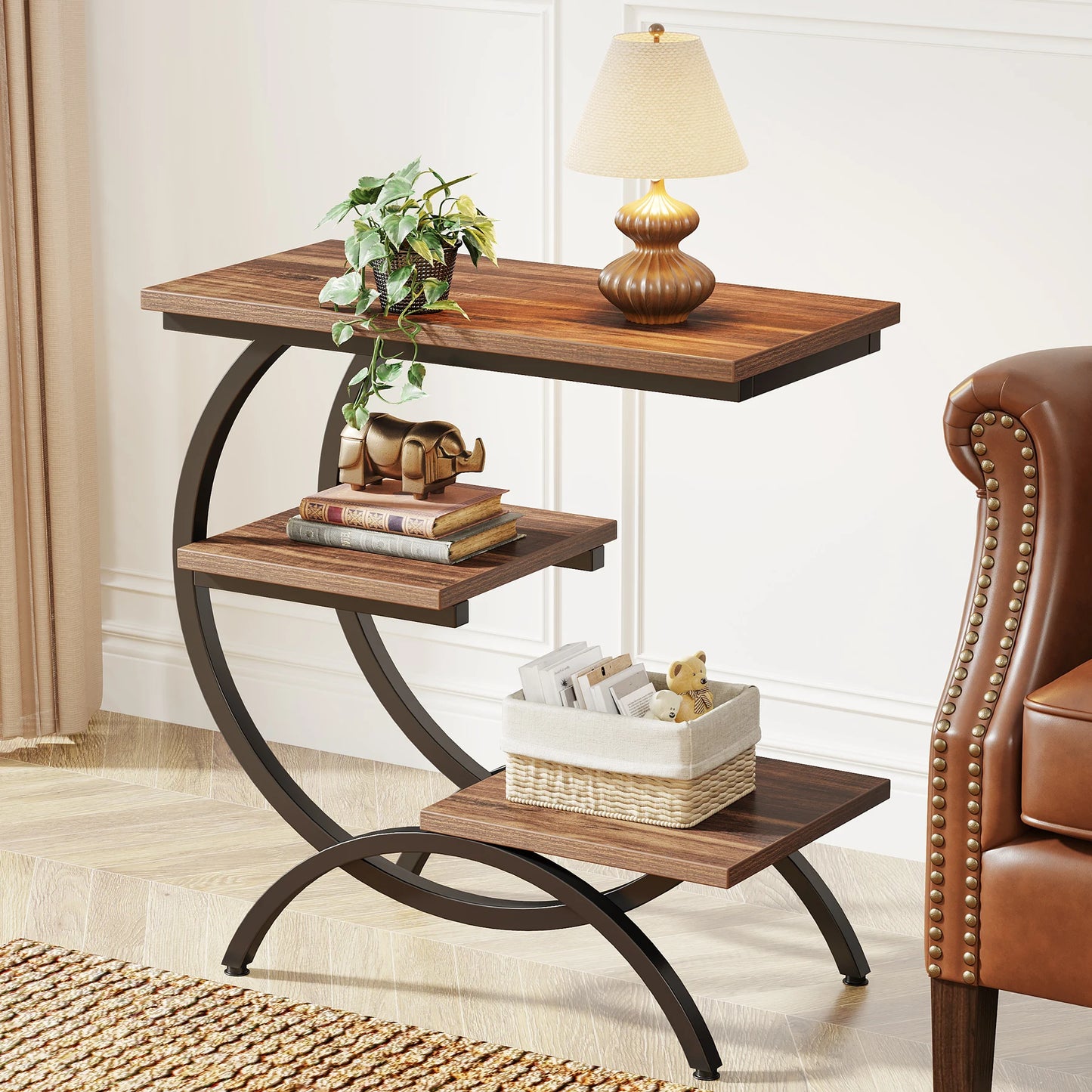 Tribesigns C-Shaped End Table Industrial Storage Sofa Side Table