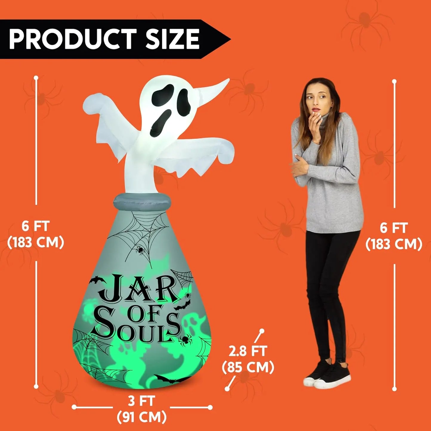 Joyfy Inflatable Ghost Halloween Outdoor Decor With LED Light
