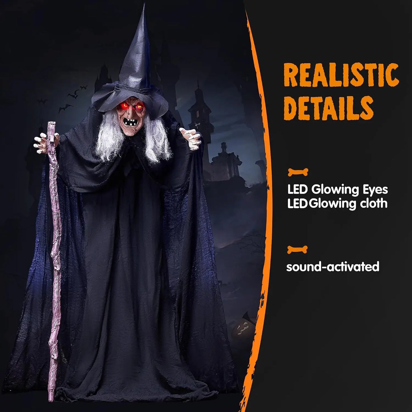 Joyfy Animatronic Witch With Cane Halloween Outdoor Decoration Prop