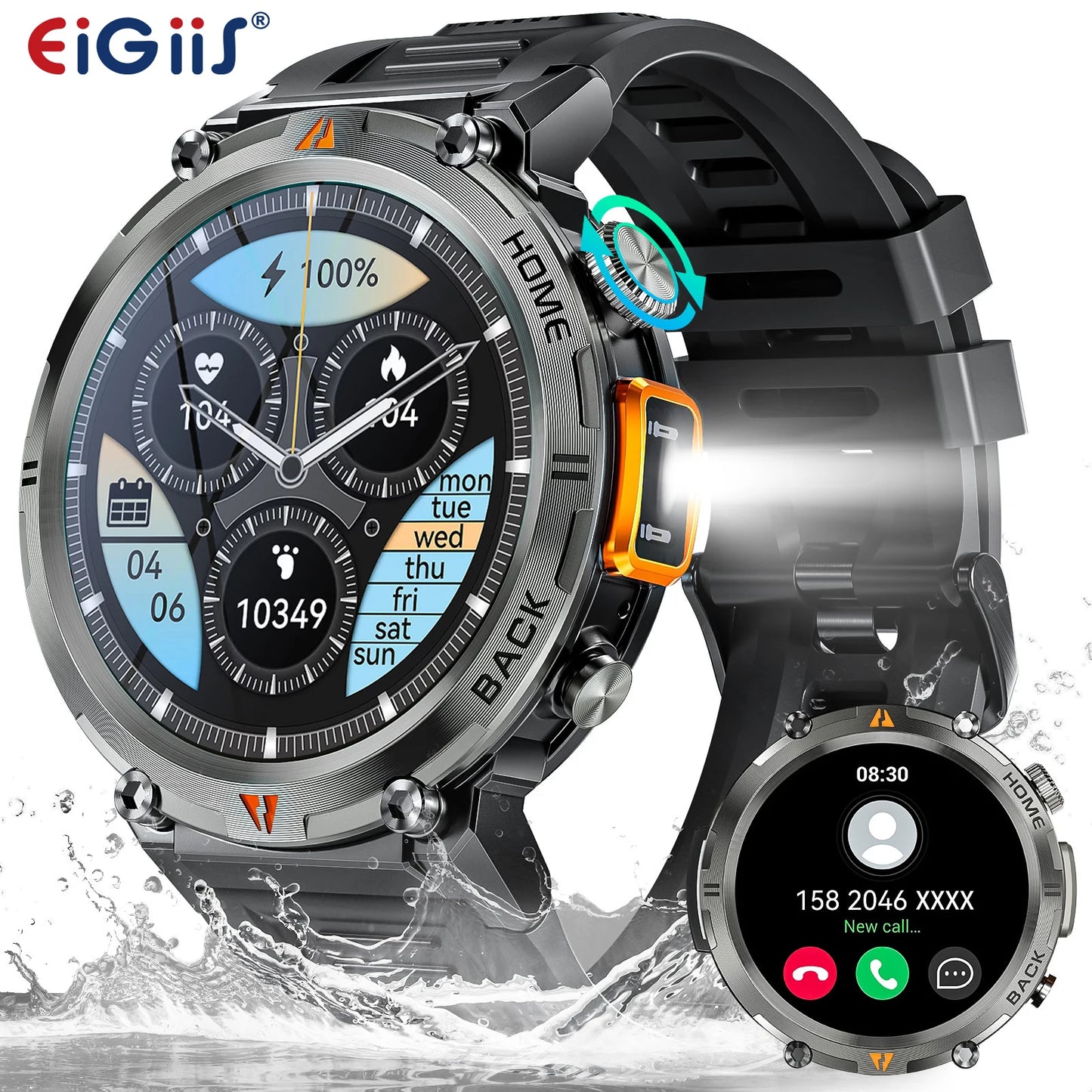 EIGIIS KE3 Bluetooth Smartwatch for Men Full Touch Health Monitor