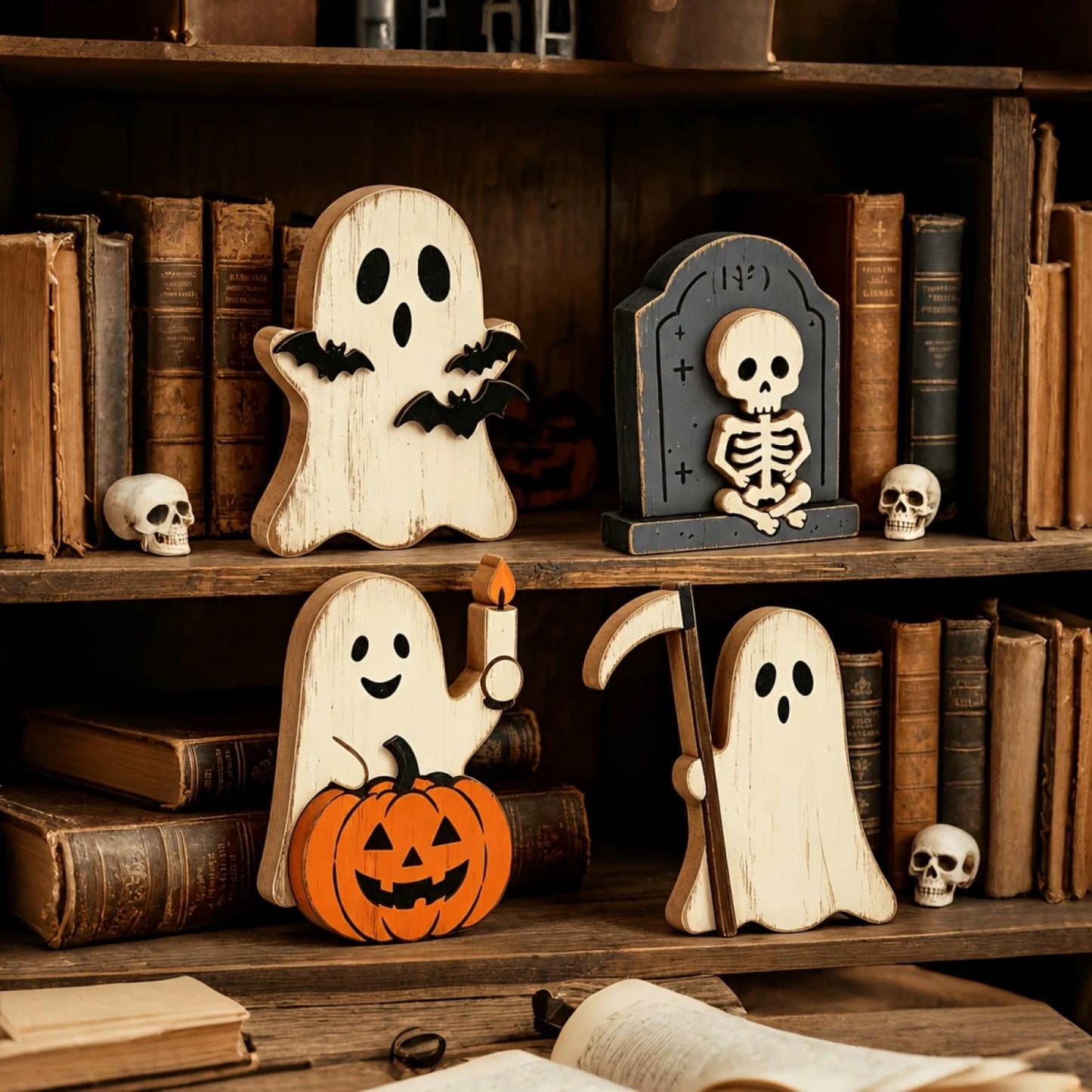 Halloween Mini Ghost Tiered Tray Home Decor Accent Set
