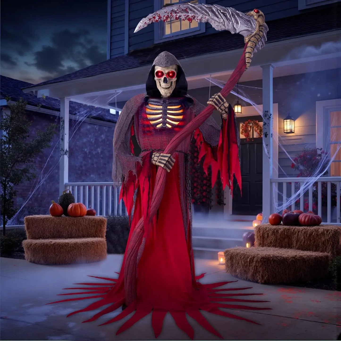Animated Grim Reaper Skeleton Halloween Decor With Light Sensor