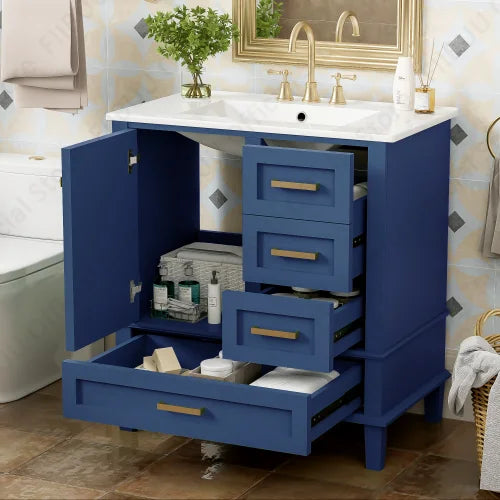 Slofy Solid Wood Bathroom Vanity With Sink And 3 Drawers